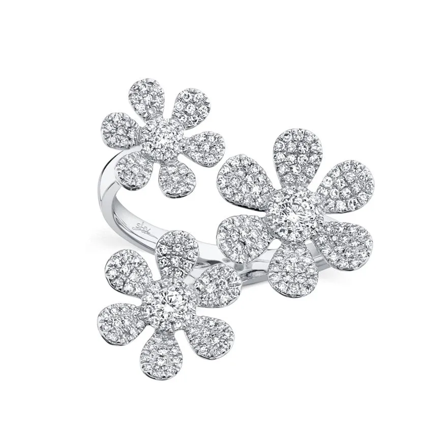 14KT Gold 0.62 CTW Diamond Pave 3 Flower Ring