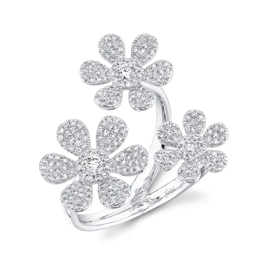 14KT Gold 0.62 CTW Diamond Pave 3 Flower Ring