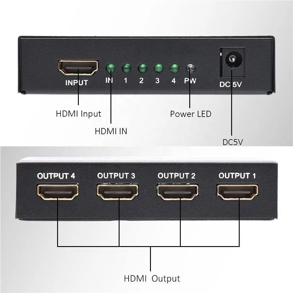 4K 4 port hdmi Splitter - 1 to 4 Port HDMI Splitter 4K Adapter Converter for HDTV, 3D, TV, PC