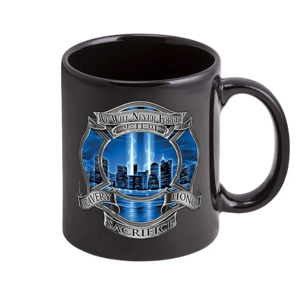 9/11 Firefighter Blue Skies Stoneware Mug Set - Black