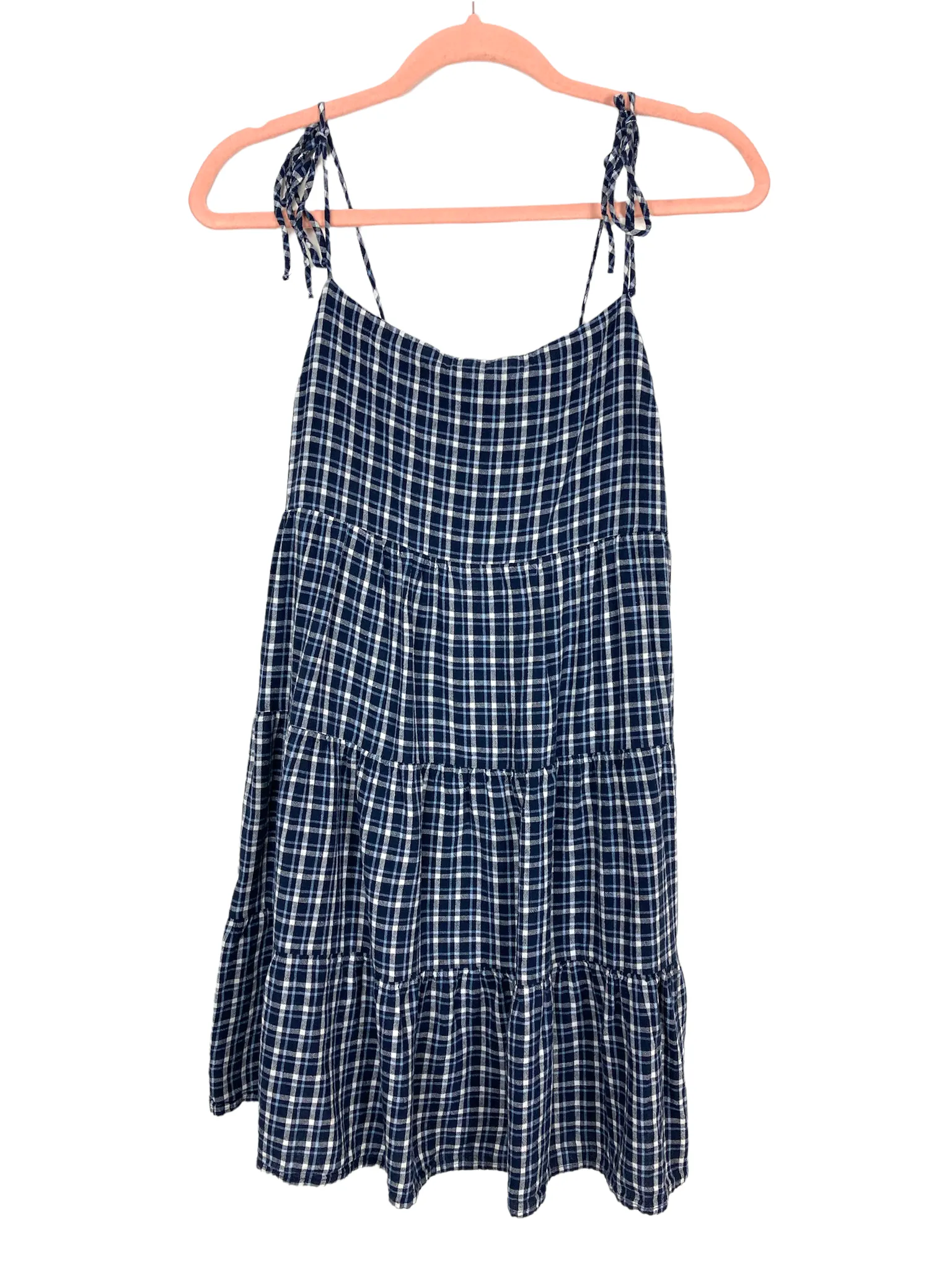 Abercrombie & Fitch Navy Plaid Tie Strap Tiered Dress- Size M