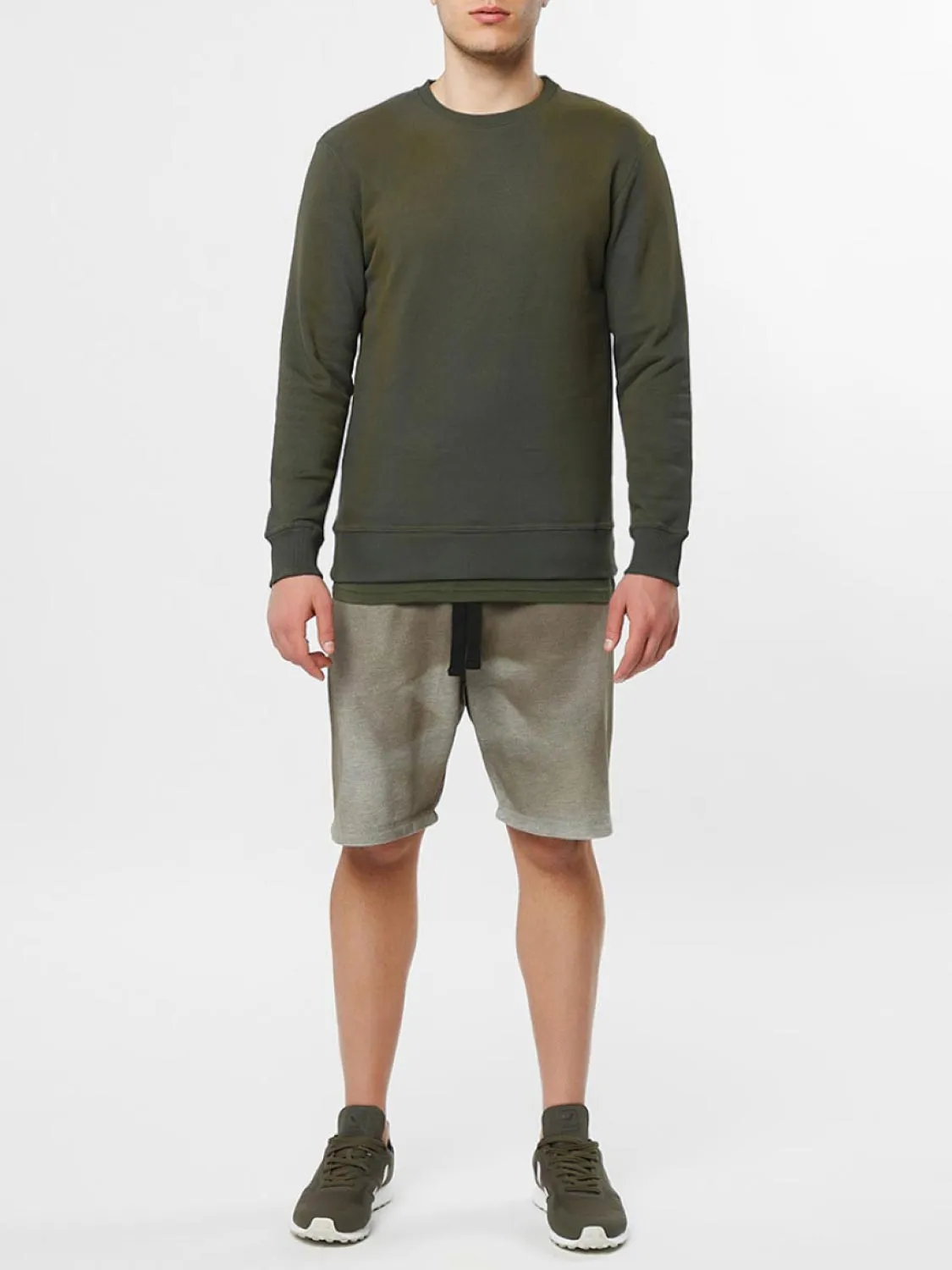 Acid Dye Organic Cotton Crew Neck Sweatshirt Light Khaki