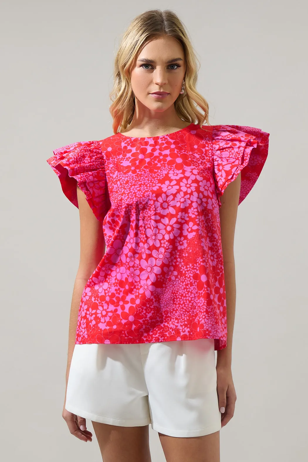 ADDIE FORAL ELLEY RUFFLE SLEEVE TOP