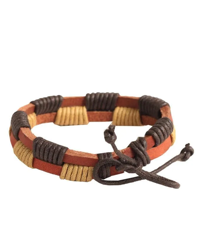 ALPHA Unisex Sparsed Thread-Woven brown Leather Adjustable Bracelet