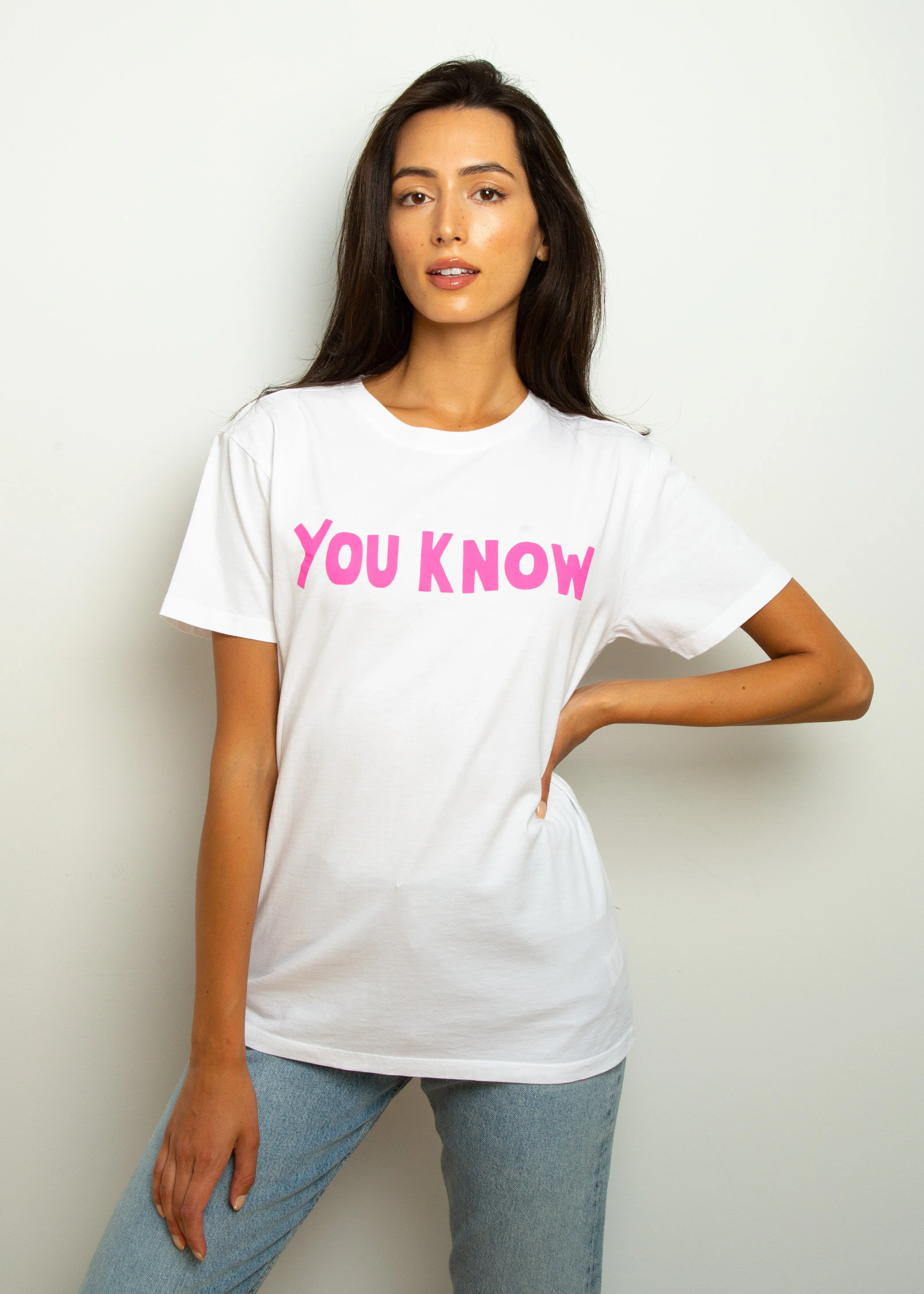 BF You Know Tee in White, Pink