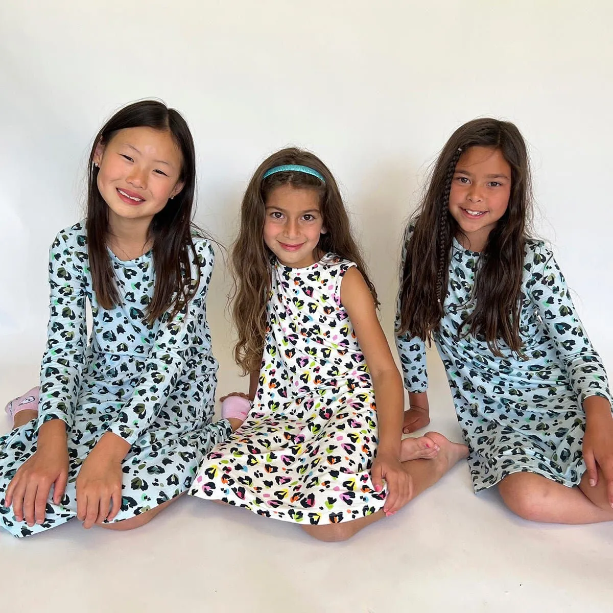 Blue Leopard Bamboo Girls' Long Sleeve Dress