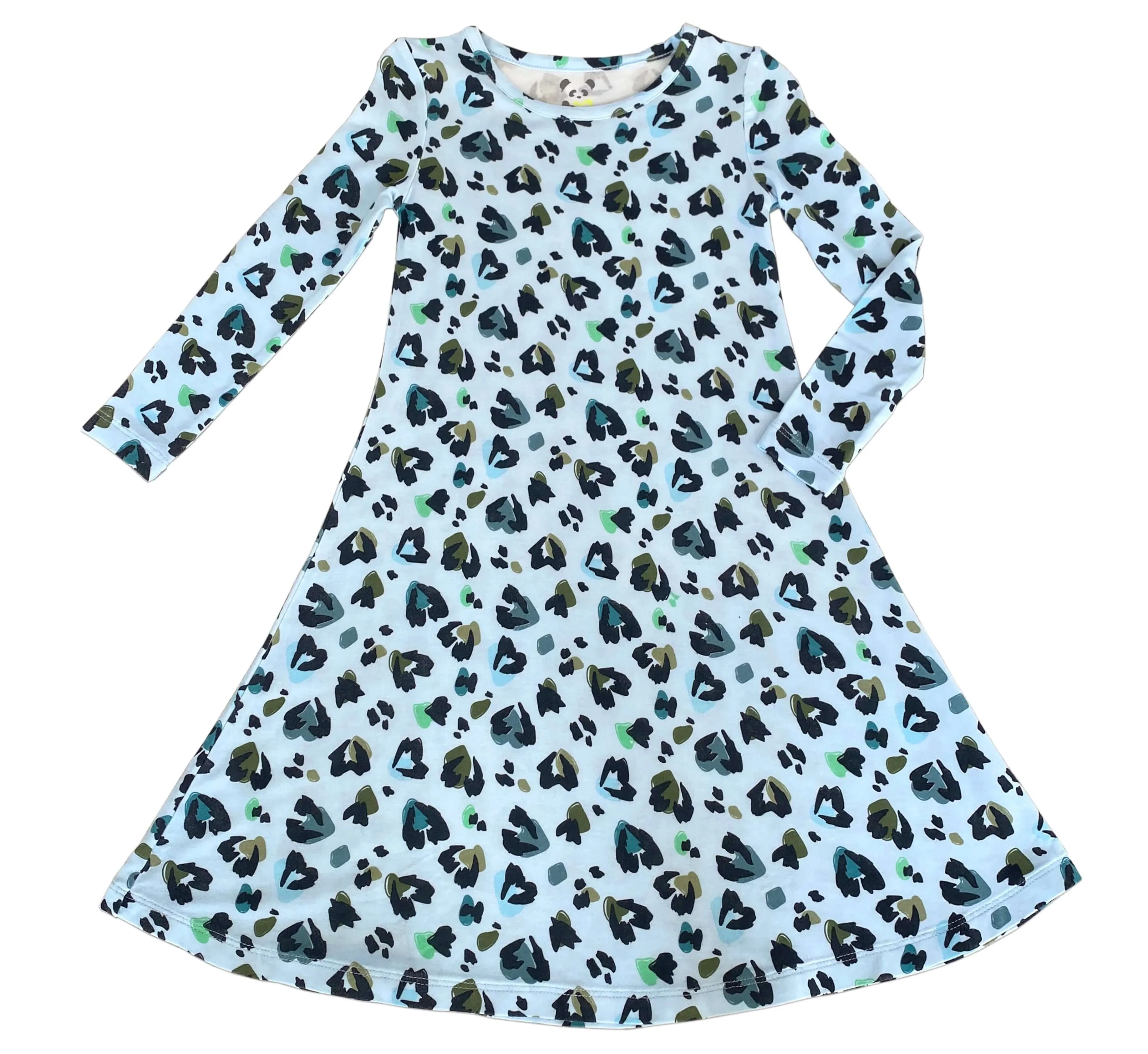 Blue Leopard Bamboo Girls' Long Sleeve Dress