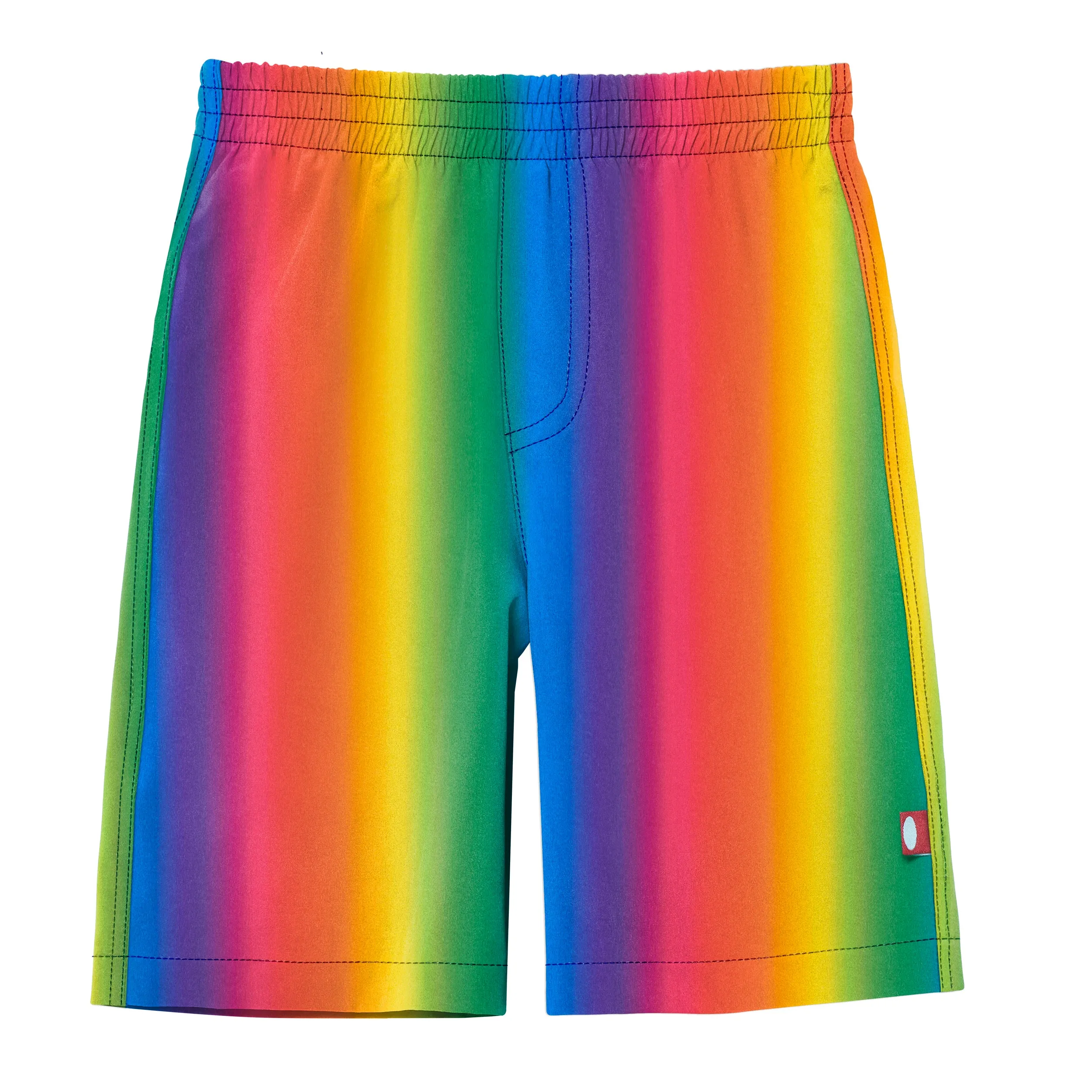 Boys UPF 50  Recycled Polyester Soft Stretch Below the Knee Printed Swim Board Shorts  | Rainbow