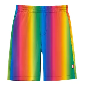 Boys UPF 50  Recycled Polyester Soft Stretch Below the Knee Printed Swim Board Shorts  | Rainbow