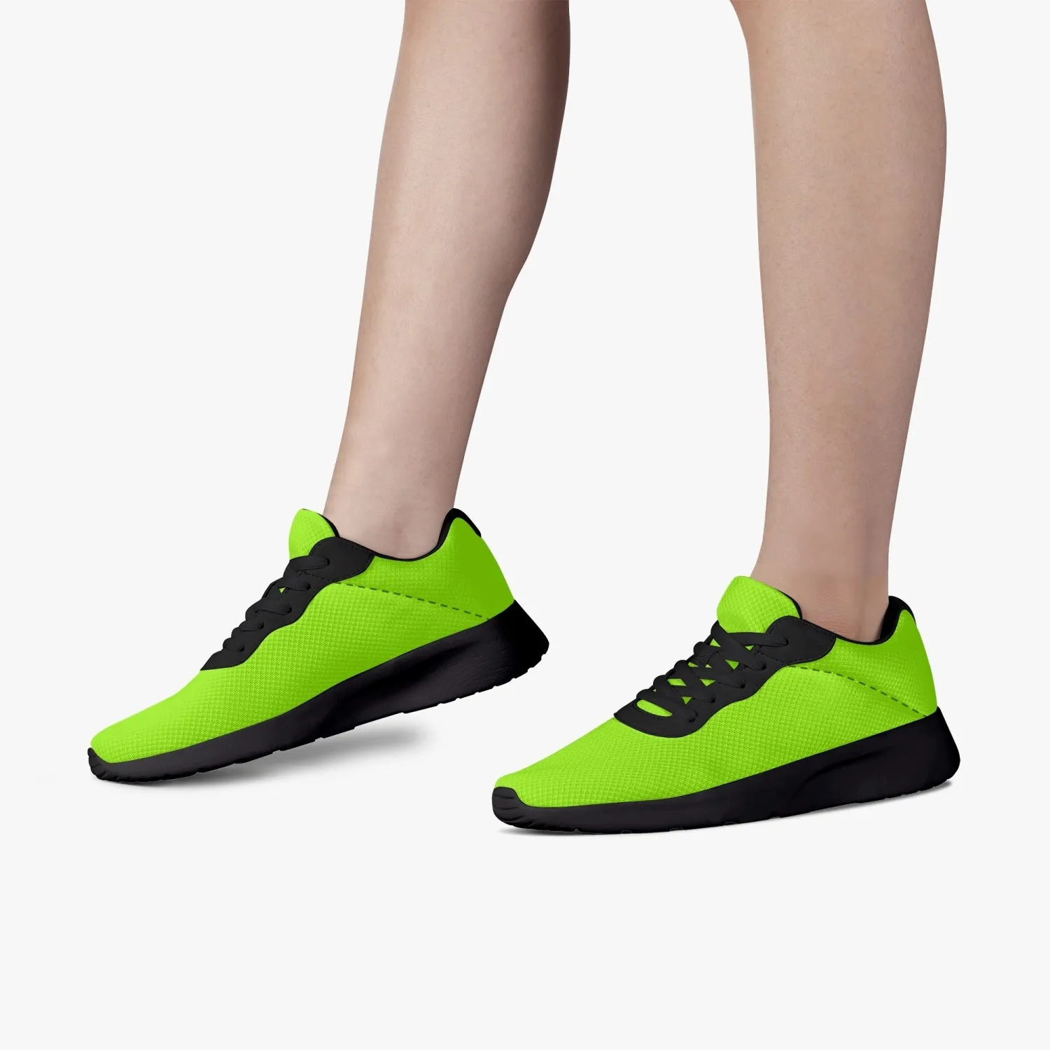 Bright Green Unisex Running Shoes, Soft Solid Green Color Best Lifestyle Unisex Casual Designer Mesh Running Shoes With Black Soles