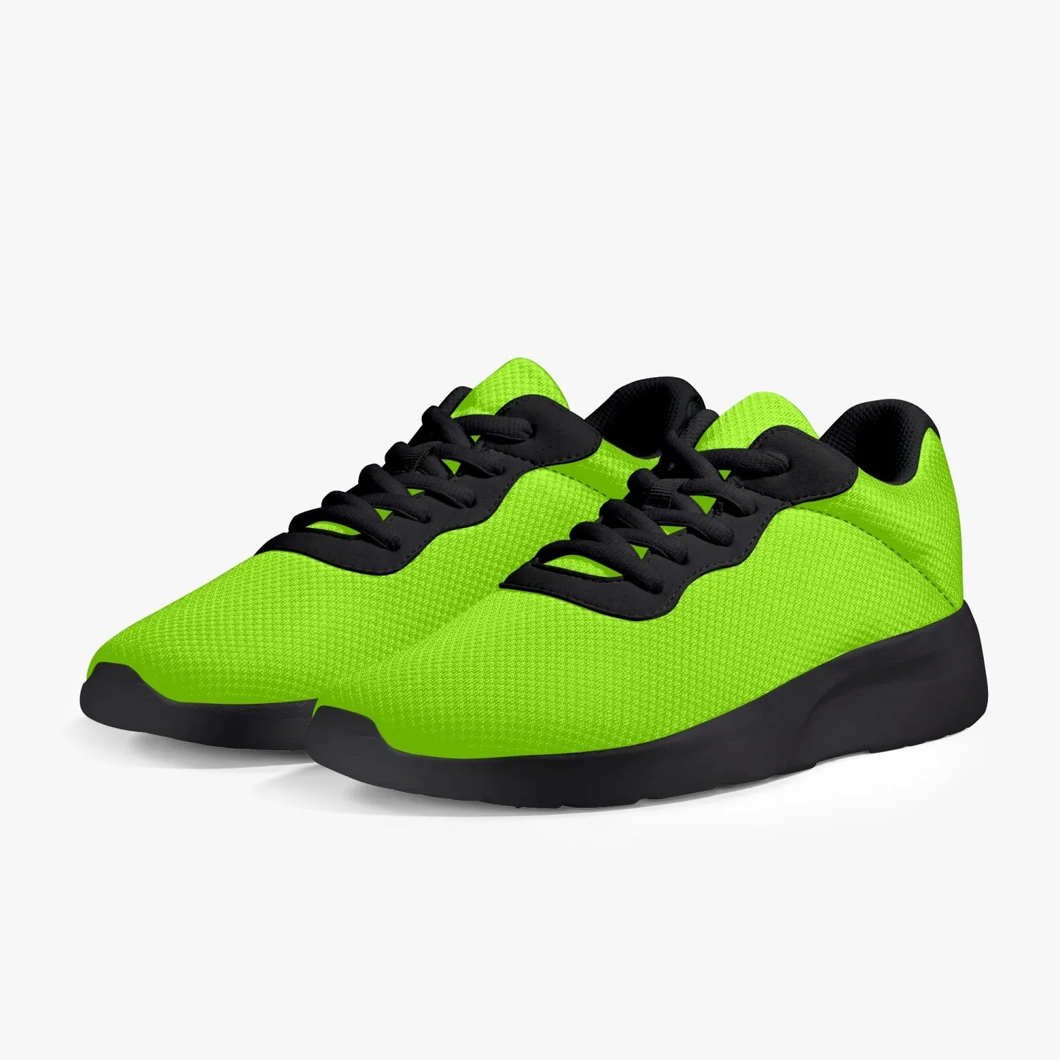 Bright Green Unisex Running Shoes, Soft Solid Green Color Best Lifestyle Unisex Casual Designer Mesh Running Shoes With Black Soles