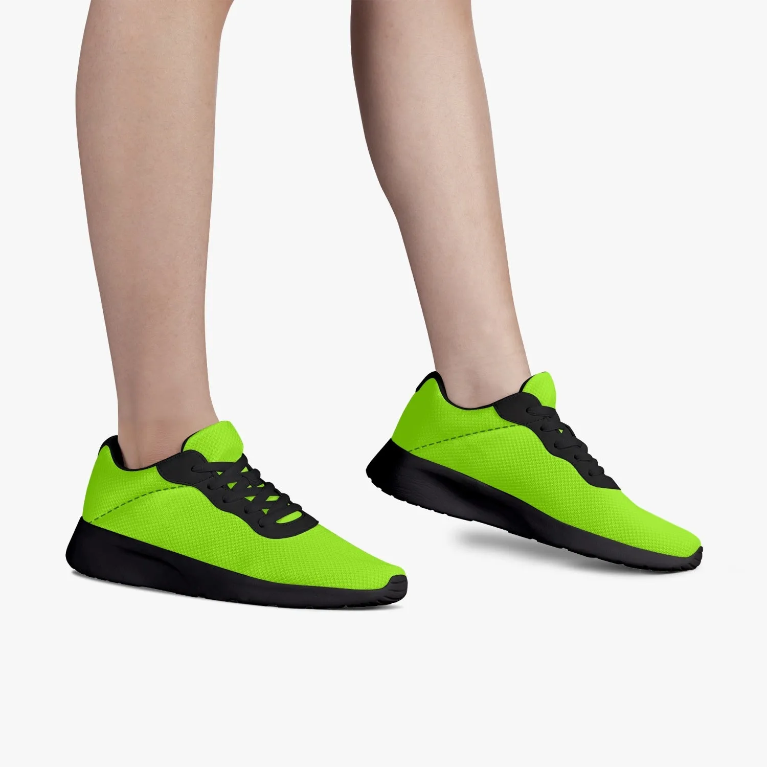 Bright Green Unisex Running Shoes, Soft Solid Green Color Best Lifestyle Unisex Casual Designer Mesh Running Shoes With Black Soles