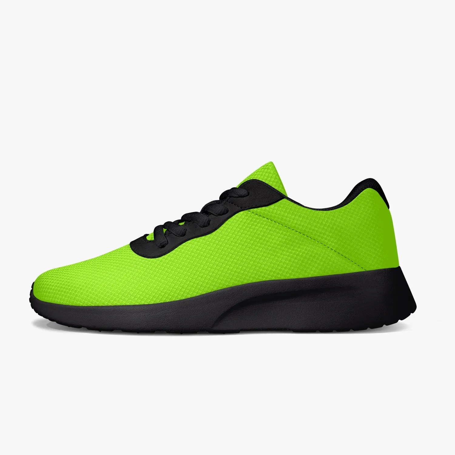 Bright Green Unisex Running Shoes, Soft Solid Green Color Best Lifestyle Unisex Casual Designer Mesh Running Shoes With Black Soles