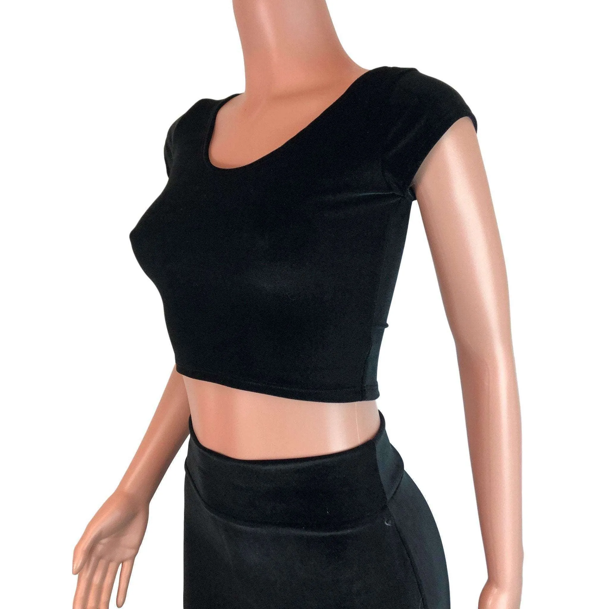 Cap Sleeve Crop Top - Black Velvet