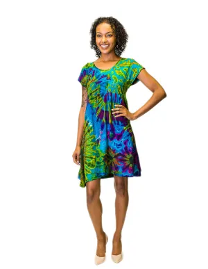 Cap Sleeve Full Tie Dye Visc Span Dress