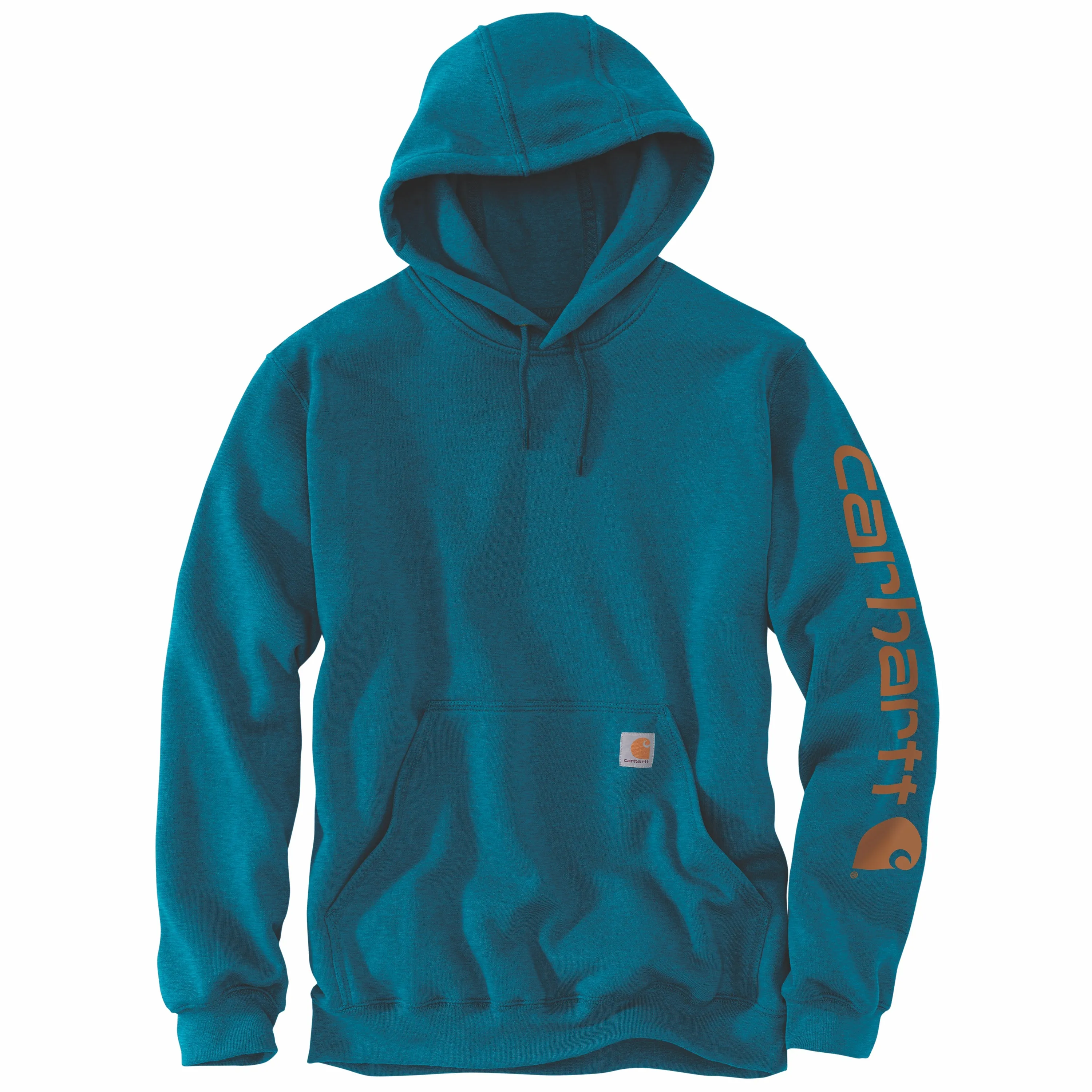 Carhartt Men's Signature Logo Hooded Pullover Sweatshirt_Ocean Blue Heather