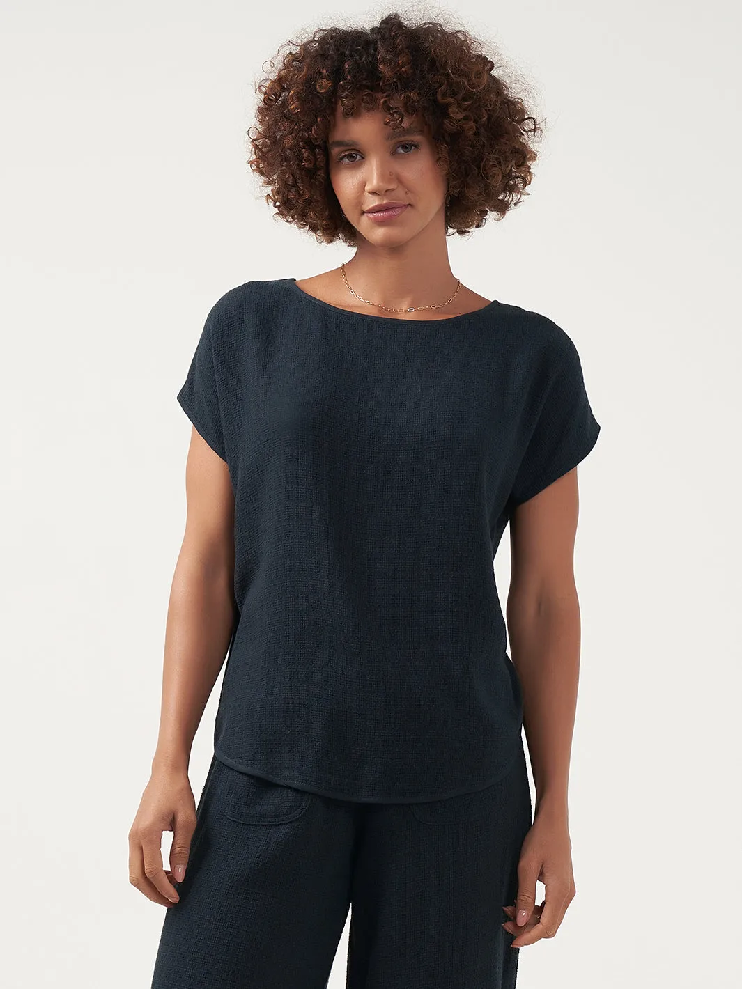 Casa Linen Blend Top Charcoal