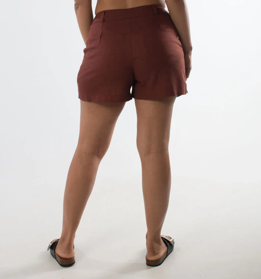 CLASSIC MID SHORTS – LINEN CHOCOLATE