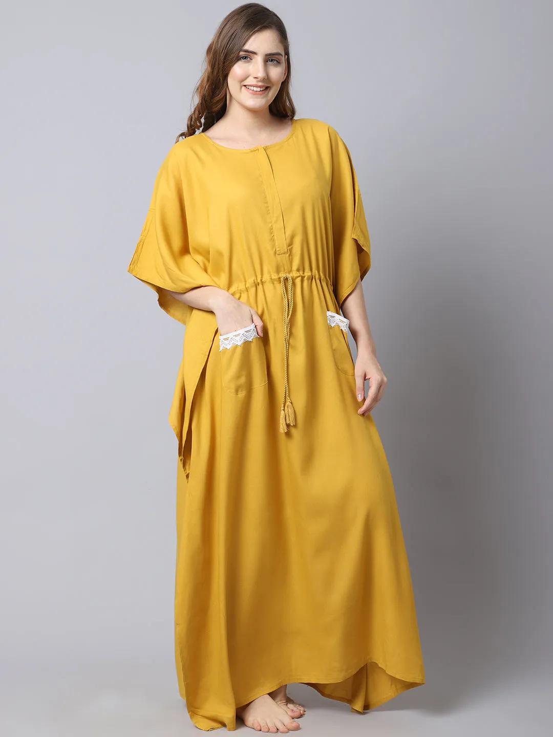 Cotton Solid Pre And Post Maternity Kaftan - Yellow