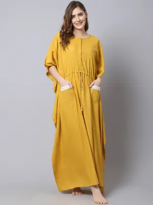 Cotton Solid Pre And Post Maternity Kaftan - Yellow