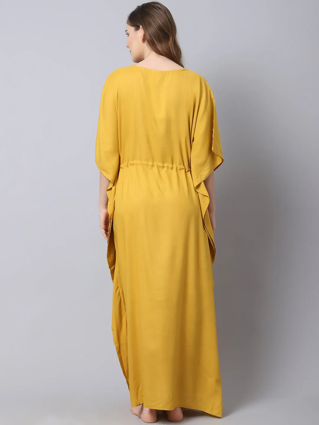 Cotton Solid Pre And Post Maternity Kaftan - Yellow