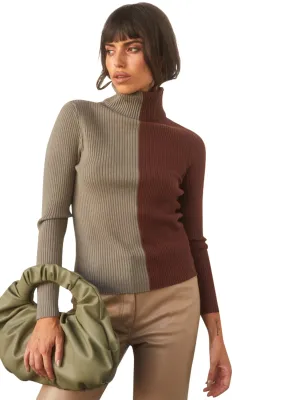 Crescent Stacy Color Block Knit Turtleneck Top