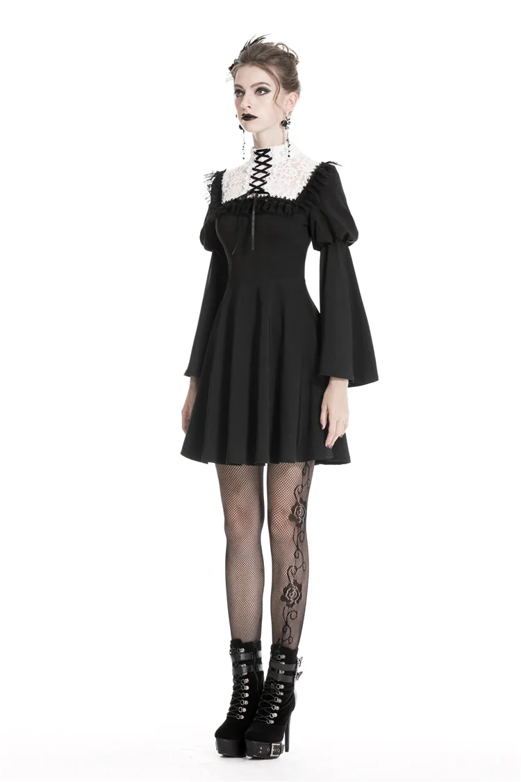 Cute goth outfits chiffon dress with white lace up chest DW328