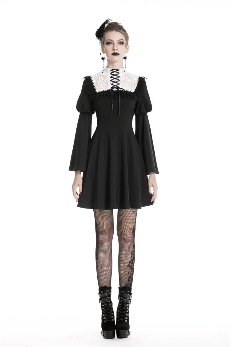 Cute goth outfits chiffon dress with white lace up chest DW328