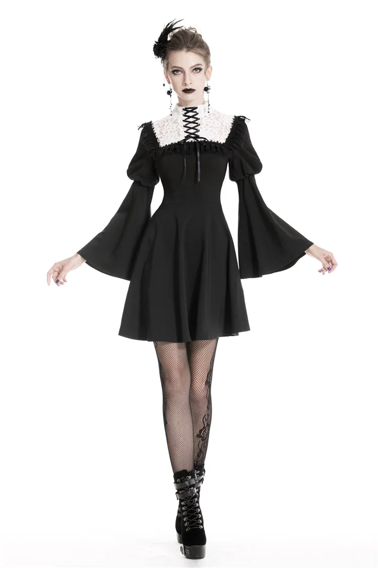 Cute goth outfits chiffon dress with white lace up chest DW328