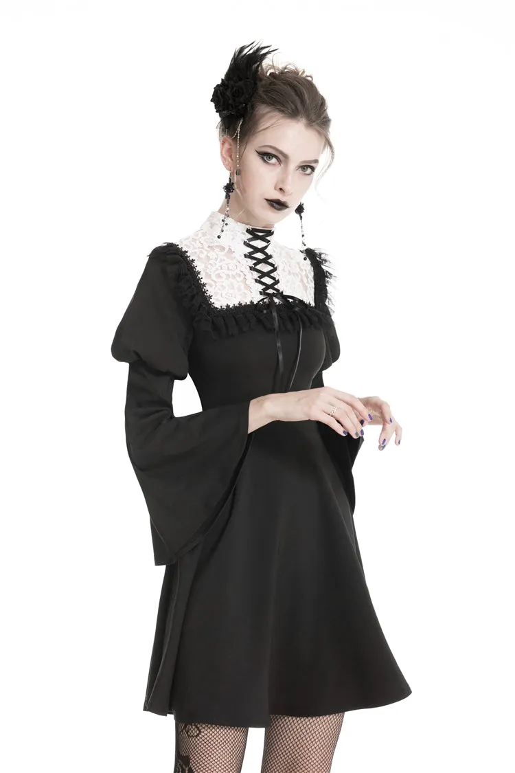 Cute goth outfits chiffon dress with white lace up chest DW328