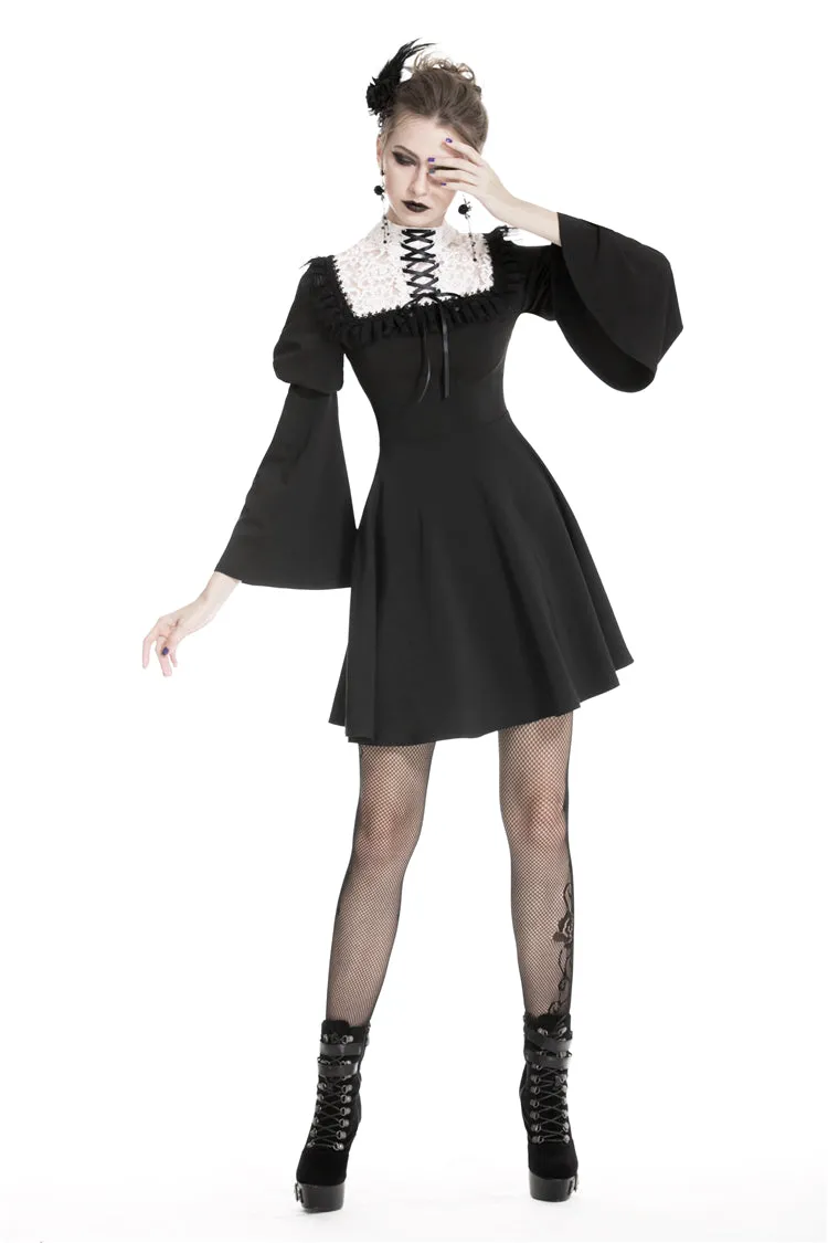 Cute goth outfits chiffon dress with white lace up chest DW328