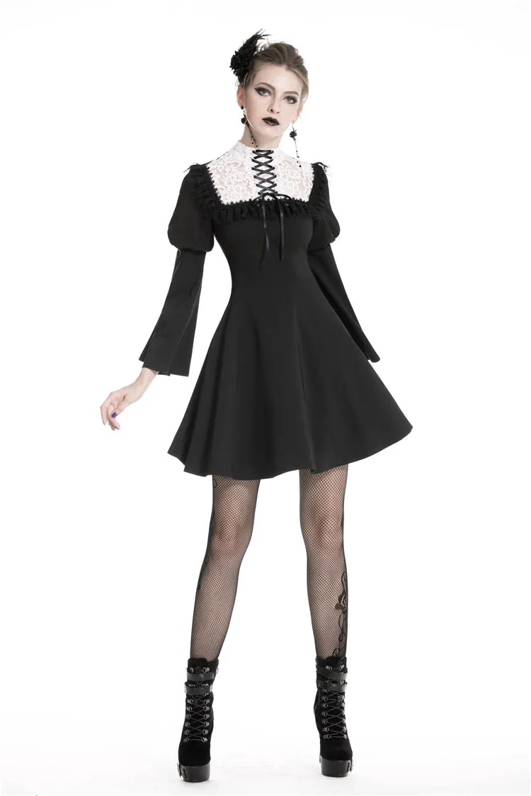 Cute goth outfits chiffon dress with white lace up chest DW328