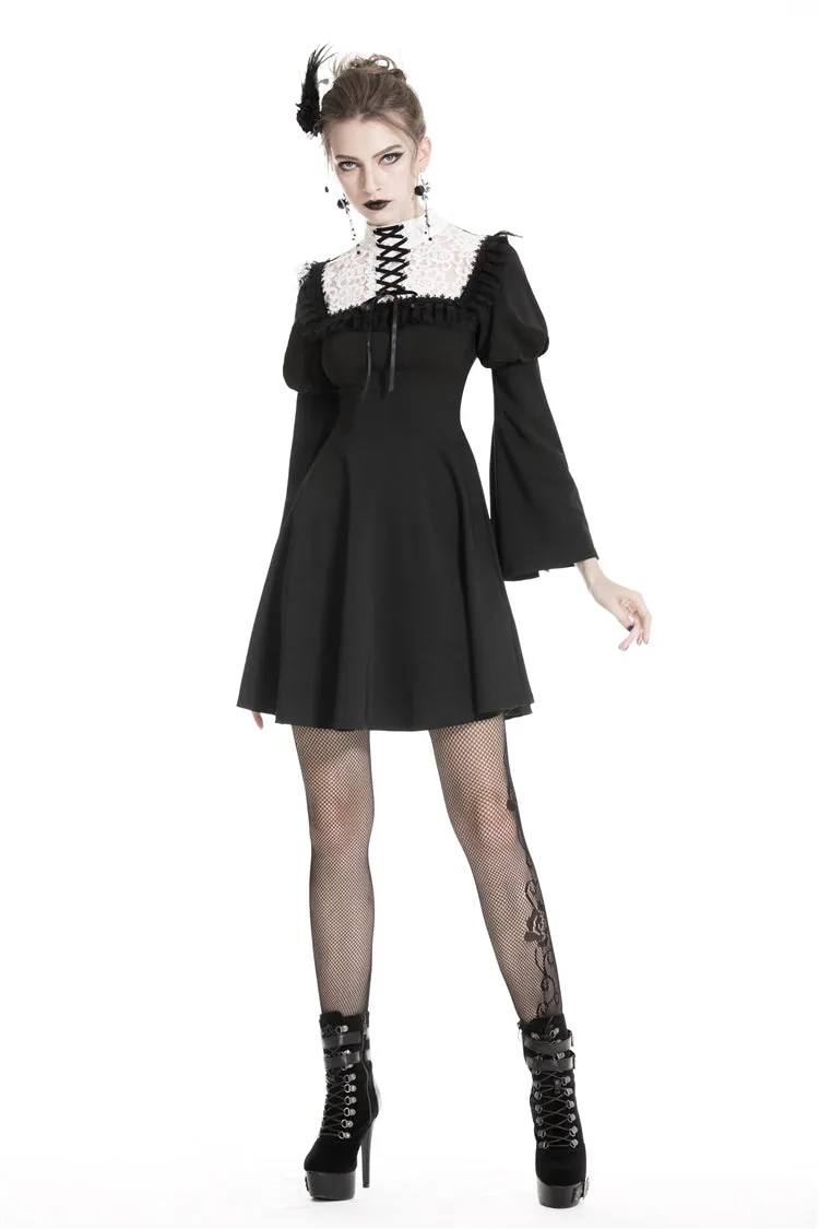 Cute goth outfits chiffon dress with white lace up chest DW328