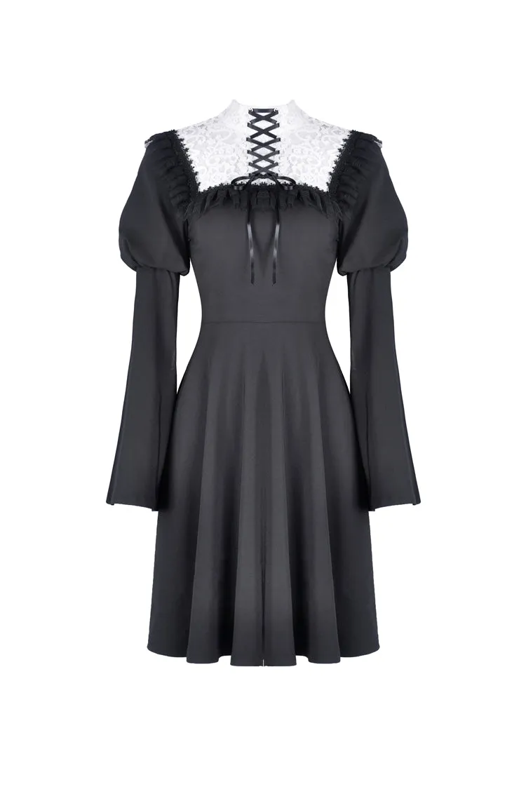 Cute goth outfits chiffon dress with white lace up chest DW328