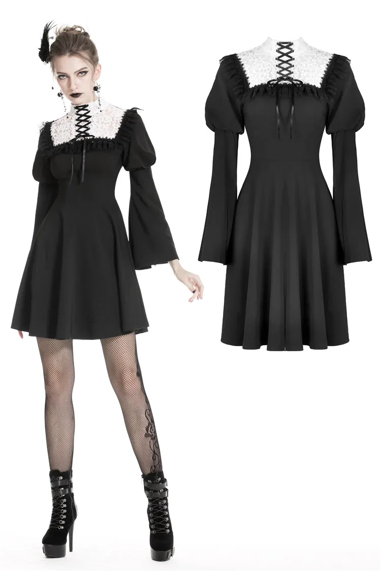 Cute goth outfits chiffon dress with white lace up chest DW328