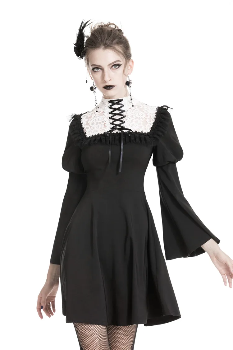 Cute goth outfits chiffon dress with white lace up chest DW328