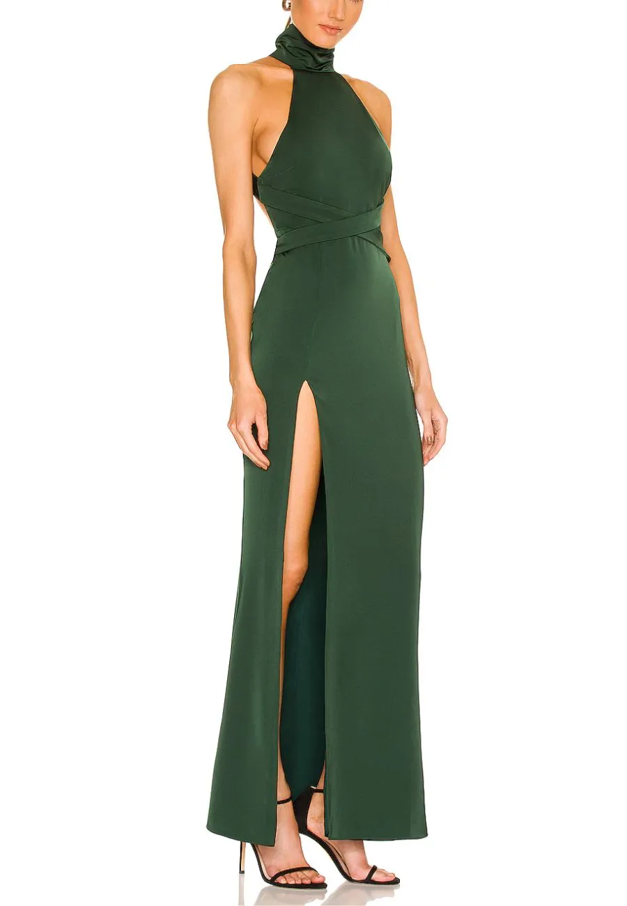 Emerald Green Everett Halter Backless Gown