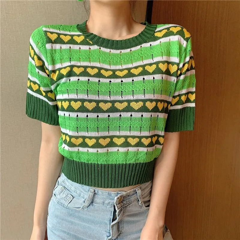 Green Heart Knitted Crop Top 💚