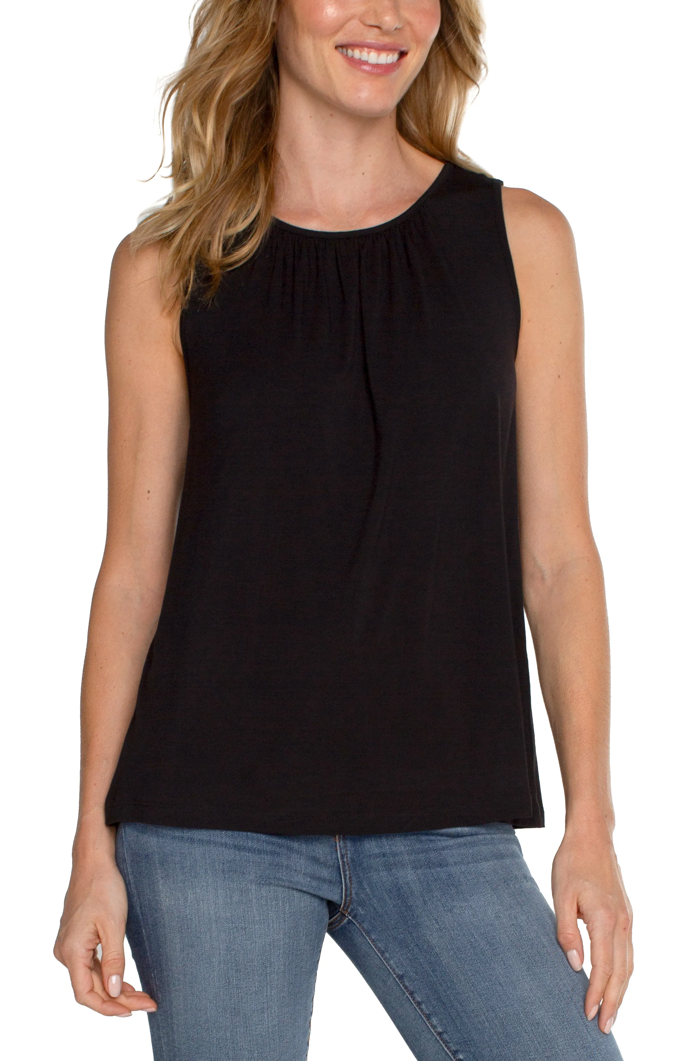 Liverpool A-line Sleeveless Knit Top w/Keyhole (Black)