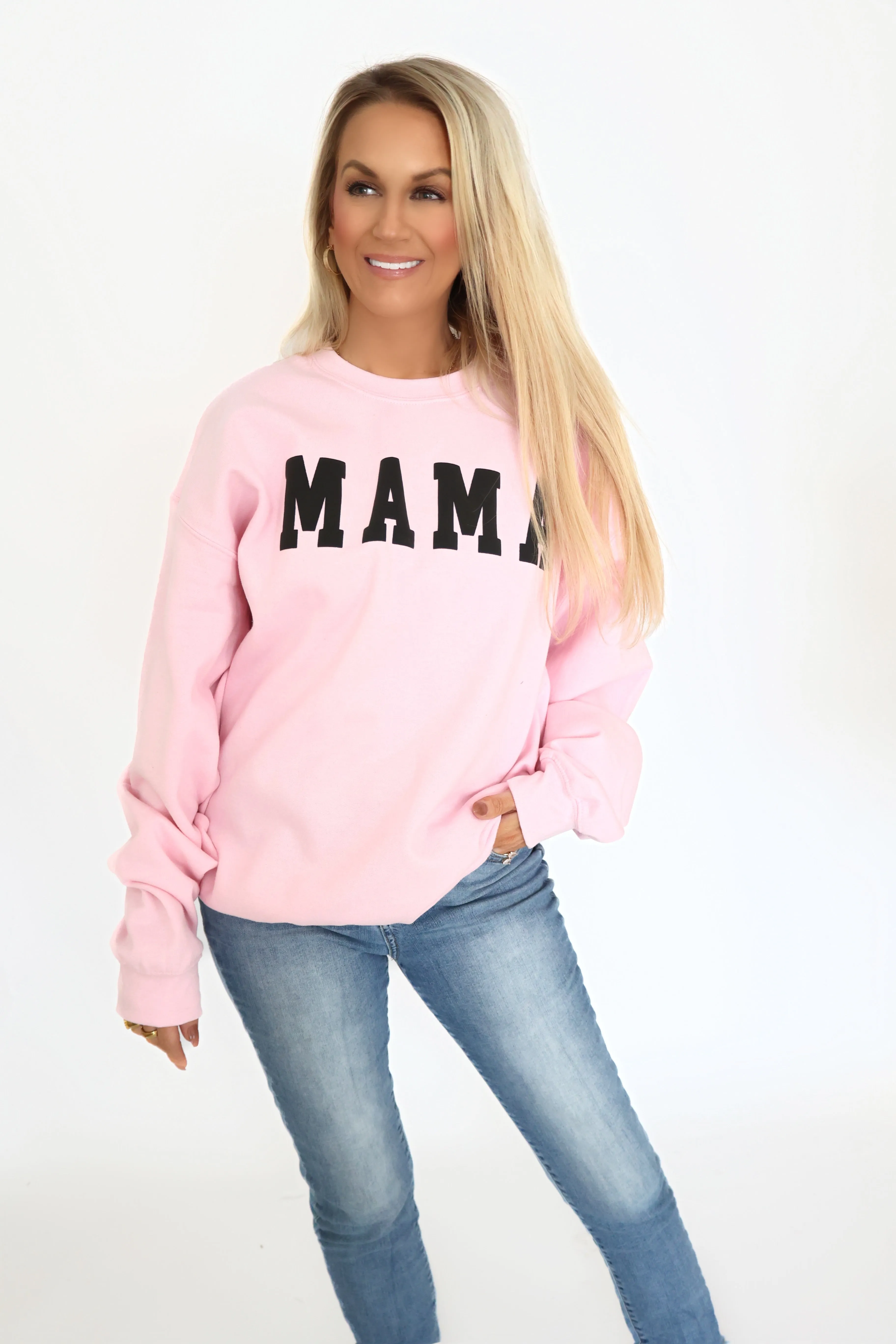 Mama Puff Print Sweatshirt- Pink