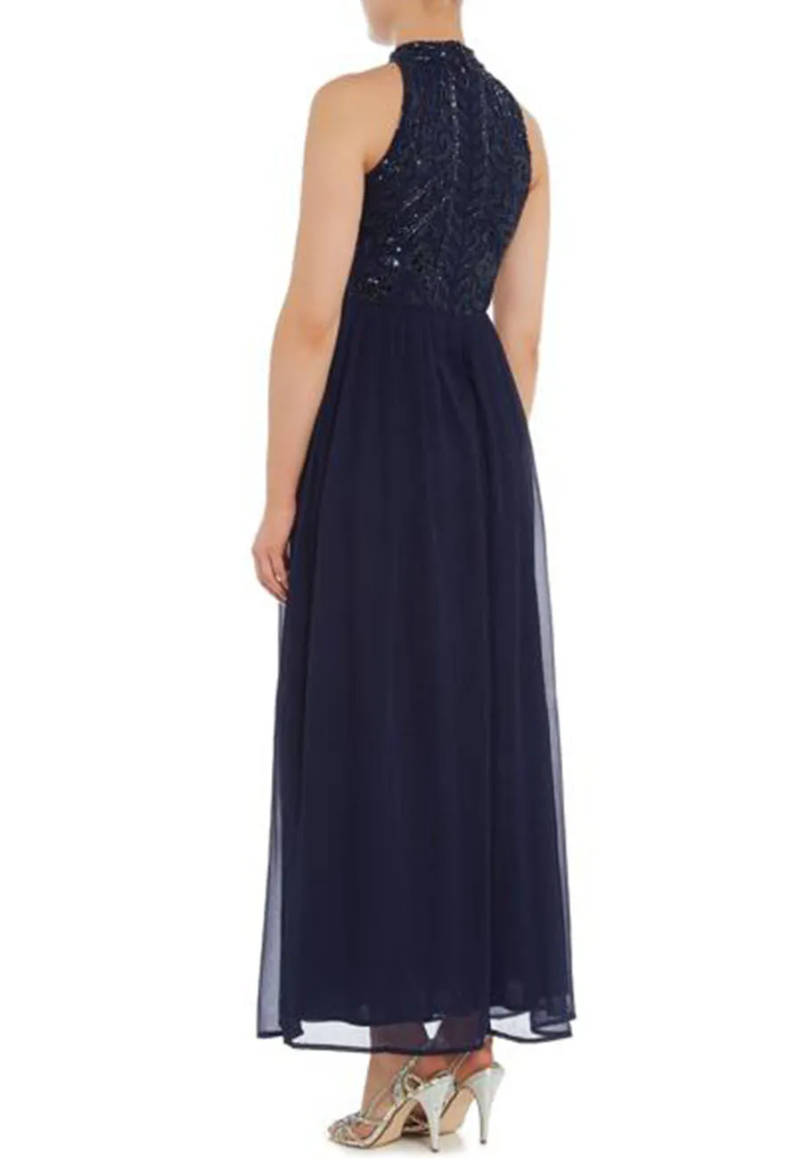 Navy Embellished Maxi Dress