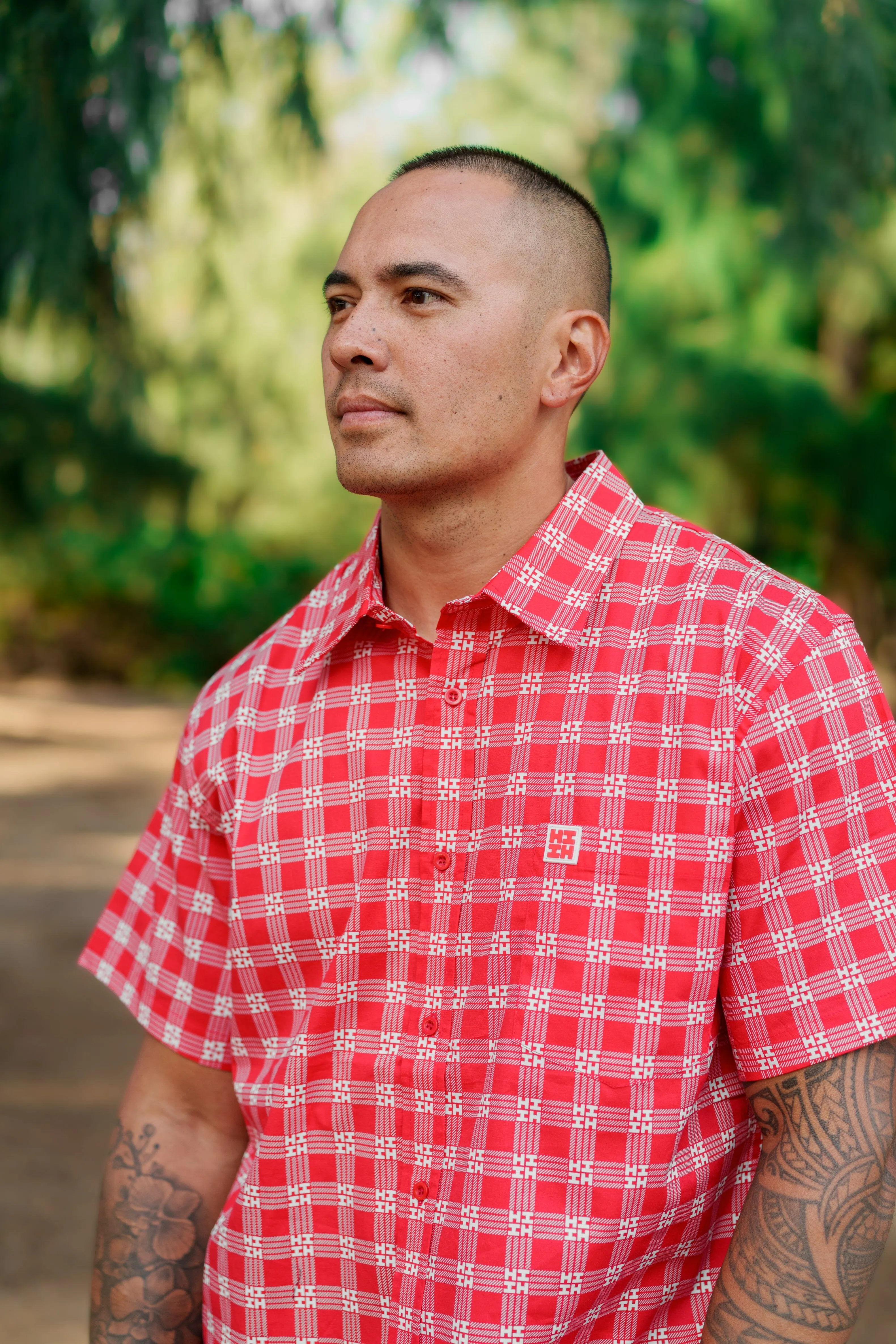 PALAKA MEN'S RED ALOHA SHIRT (ALL SALES FINAL)