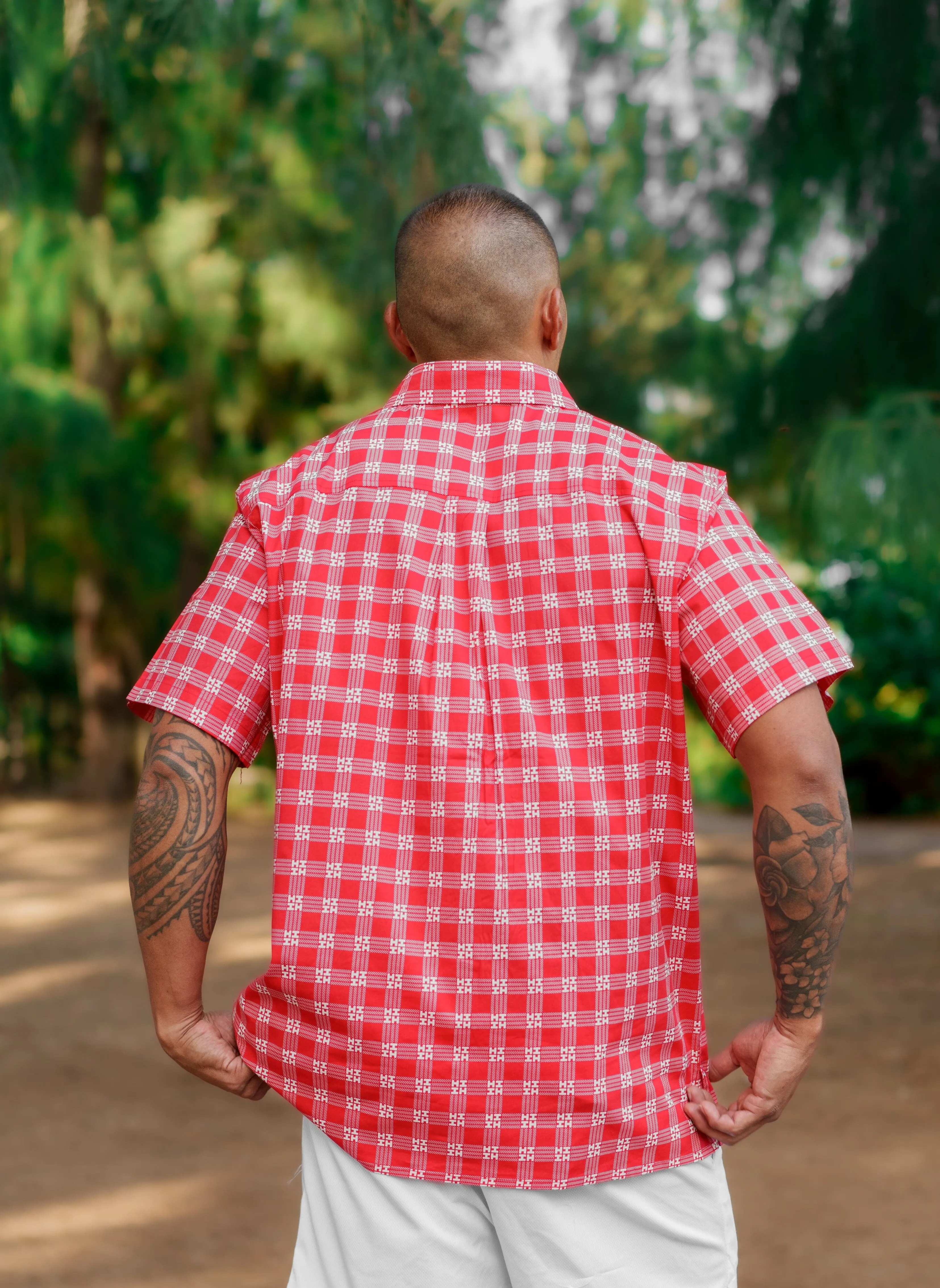 PALAKA MEN'S RED ALOHA SHIRT (ALL SALES FINAL)