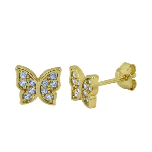 Sterling Silver Gold Plated CZ Butterfly Studs