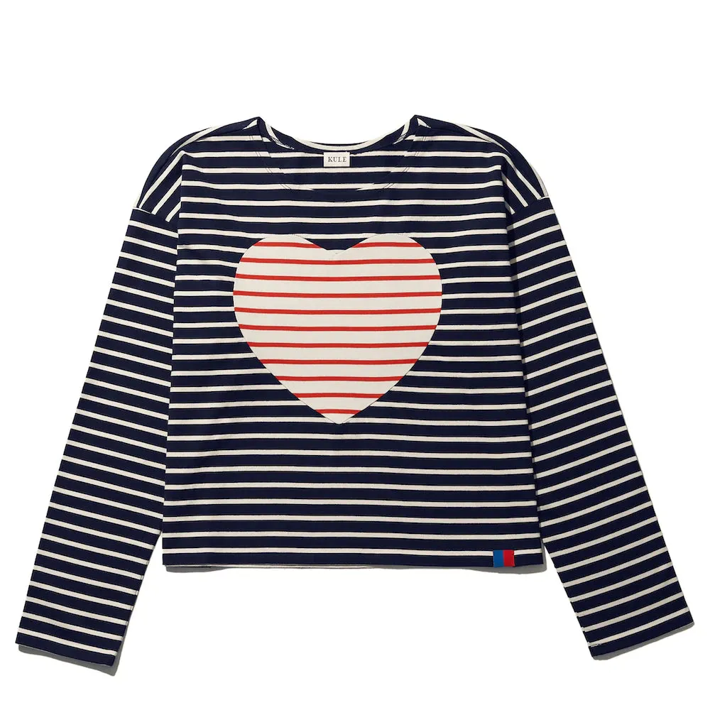 The Piecework Heart Crop in Navy/Cream